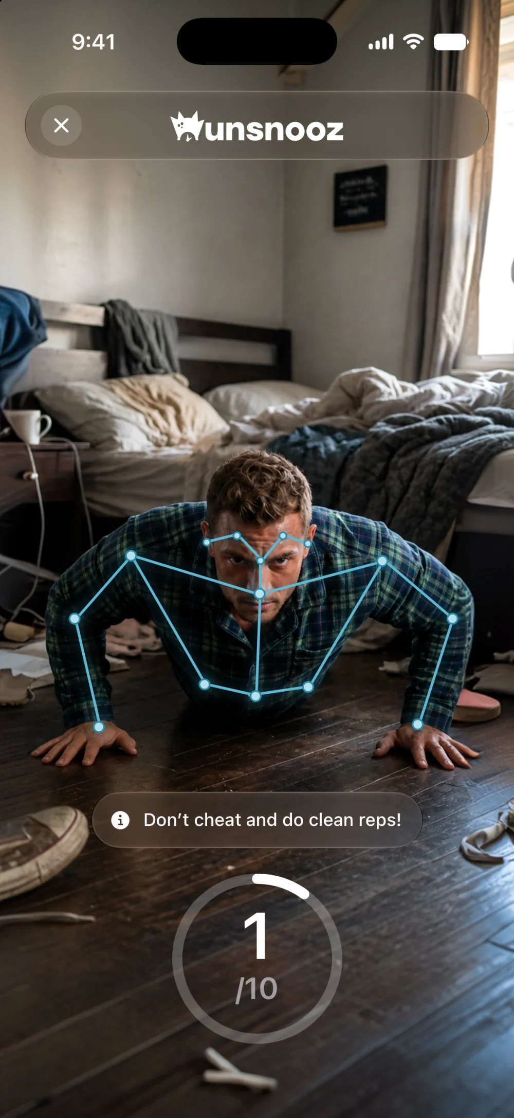 UnSnooz exercise mission tracking push-up repetitions
