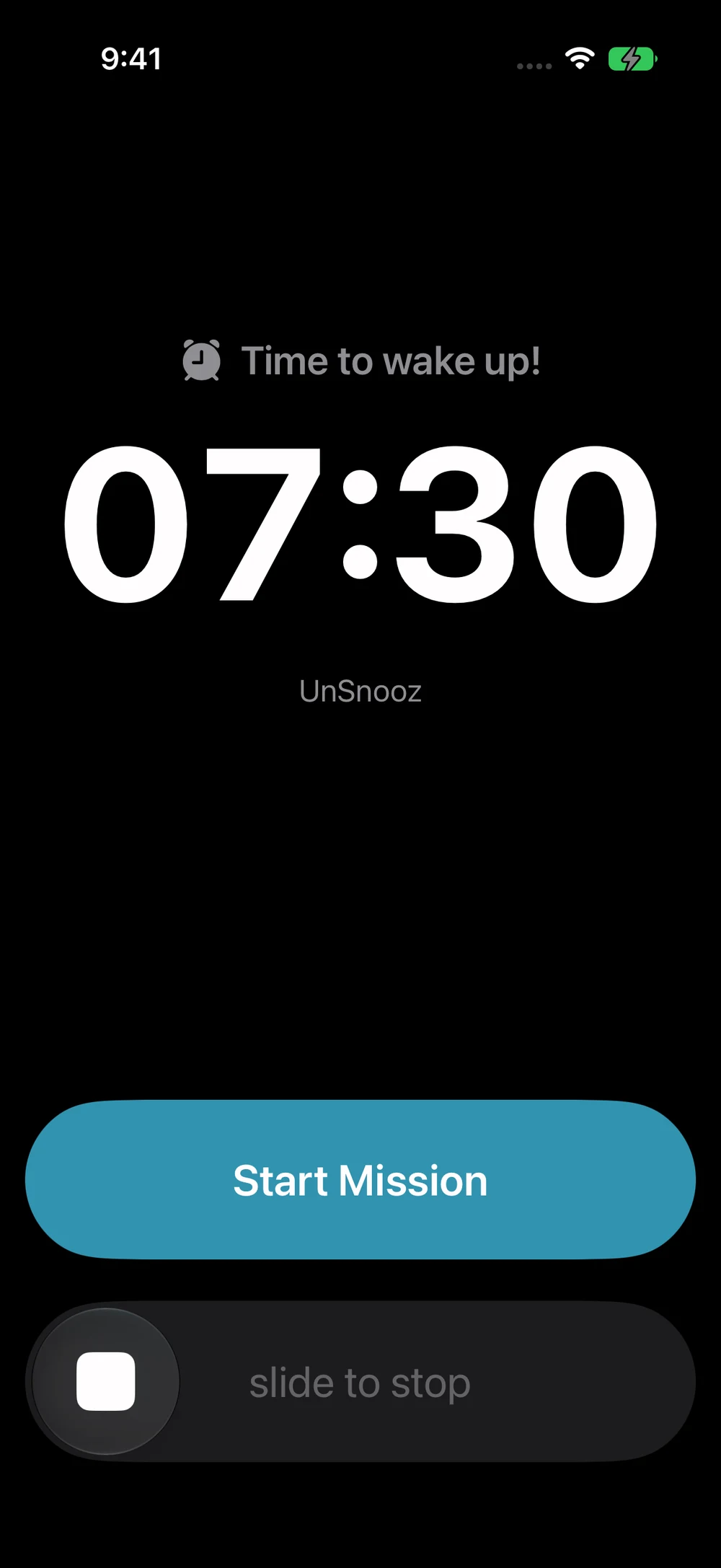 UnSnooz alarm ringing at 7:30 with Start Mission control